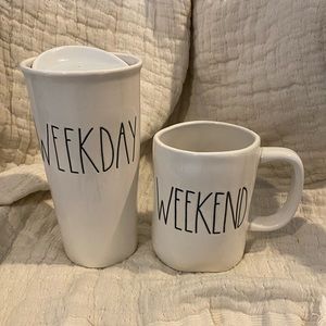 Rae Dunn week mugs - 1 travel and one coffee mug